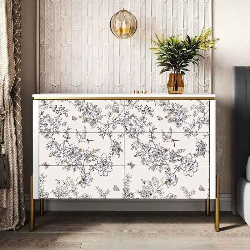 Selbstklebende Blumentapete von Brangdy mit Blumen- und Vogelmotiv in Schwarz-Weiß - Bild 3