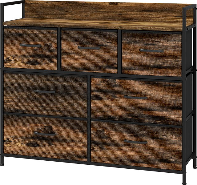 HOMCOM Kommode in Braun mit 7 Stoffschubladen aus MDF im industriellen Stil - Bild 1