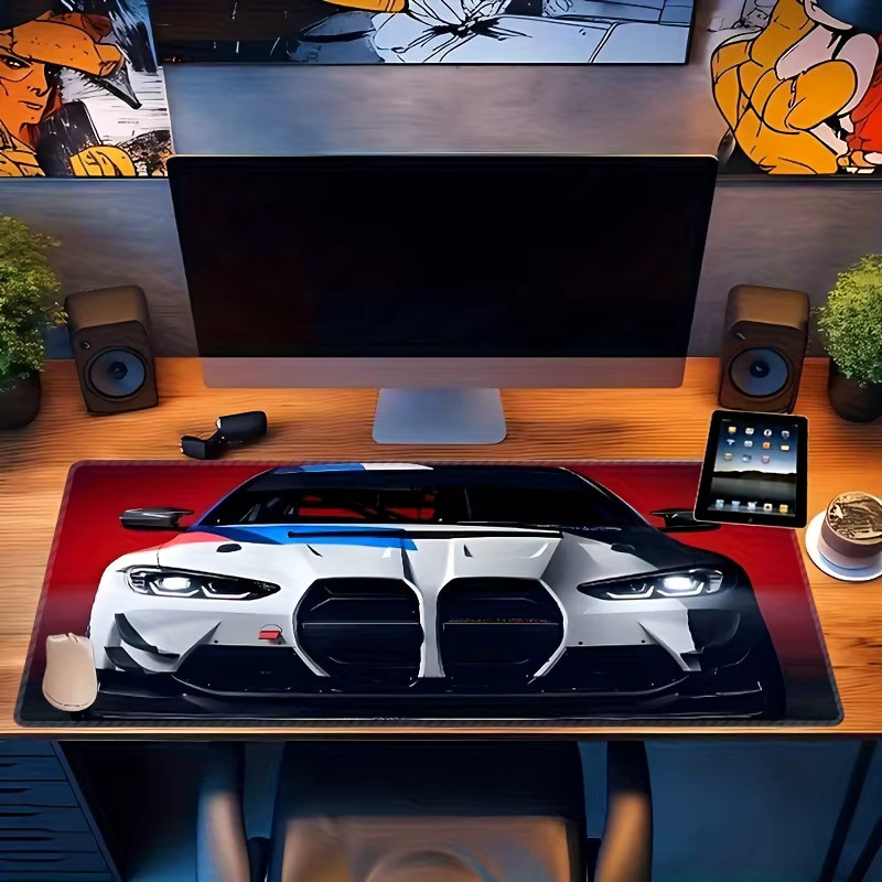 MRGLZY Gaming-Mauspad mit Rennwagen-Design in Multicolor und Weiß, rutschfeste Schreibtischunterlage mit genähten Kanten - Bild 2