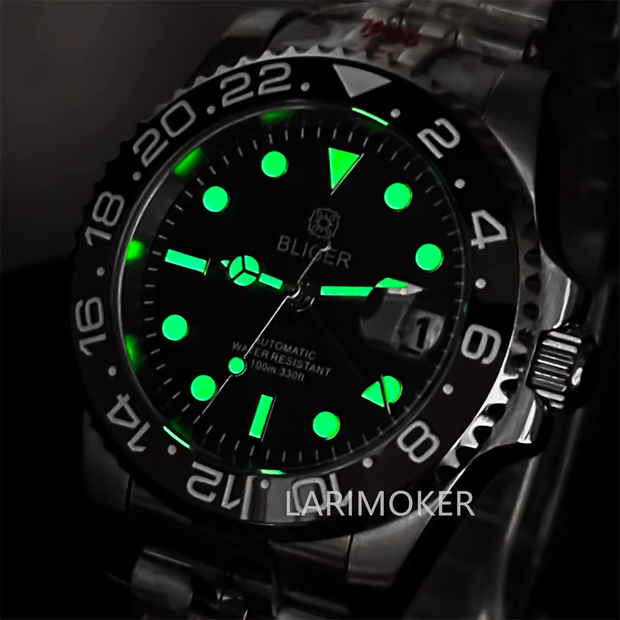 BLIGER Armbanduhr, Automatik, Edelstahl, 40 mm, Herren, Schwarz, GMT - Bild 2