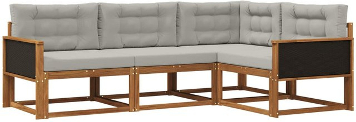 vidaXL Outdoor-Sofagarnitur aus Akazie mit Kissen, 4-teiliges Loungemöbel-Set in Natur und Grau - Bild 1