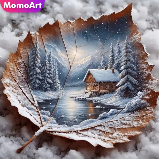 Momoart DIY Diamantmalerei Landschaft mit Haus und Baum im Winter Design, Wandkunst Stickerei in Multicolour - Bild 1