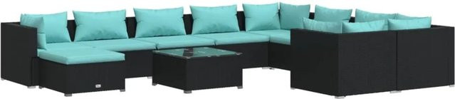 vidaXL 11-tlg. Garten-Lounge-Set aus Poly-Rattan in Schwarz mit blauen Kissen und Metallgestell - Bild 1