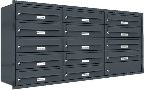 AL Briefkasten-System für 14 Parteien zur Unterputzmontage, grau, B/H/T: 153,302 x 61,5 x 27,5 cm - Bild 1