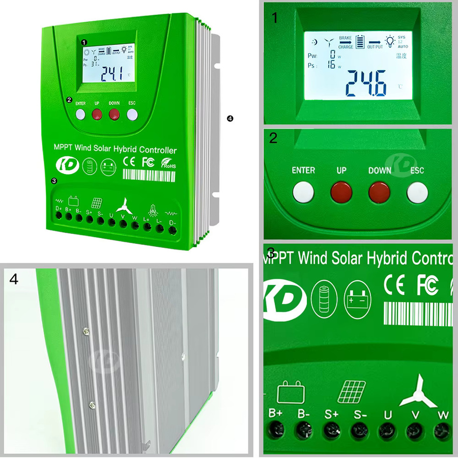 MARS ROCK Wind-Solar-Hybrid-Laderegler MPPT 2000W für 12V/24V oder 24V/48V, Farbe: Grün, geeignet für Lithium-, Blei-, Gel-Batterien - Bild 2