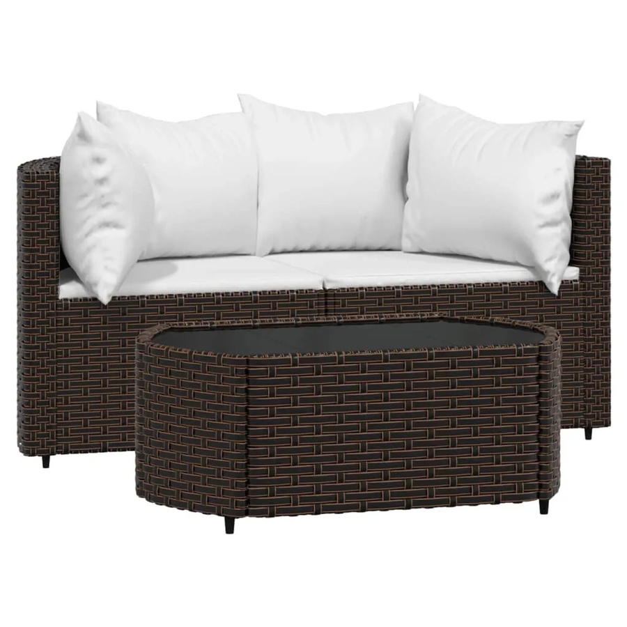 vidaXL 3-tlg Garten-Lounge-Set Modell 5 aus braunem Poly Rattan mit Kissen und pulverbeschichteten Elementen - Bild 2