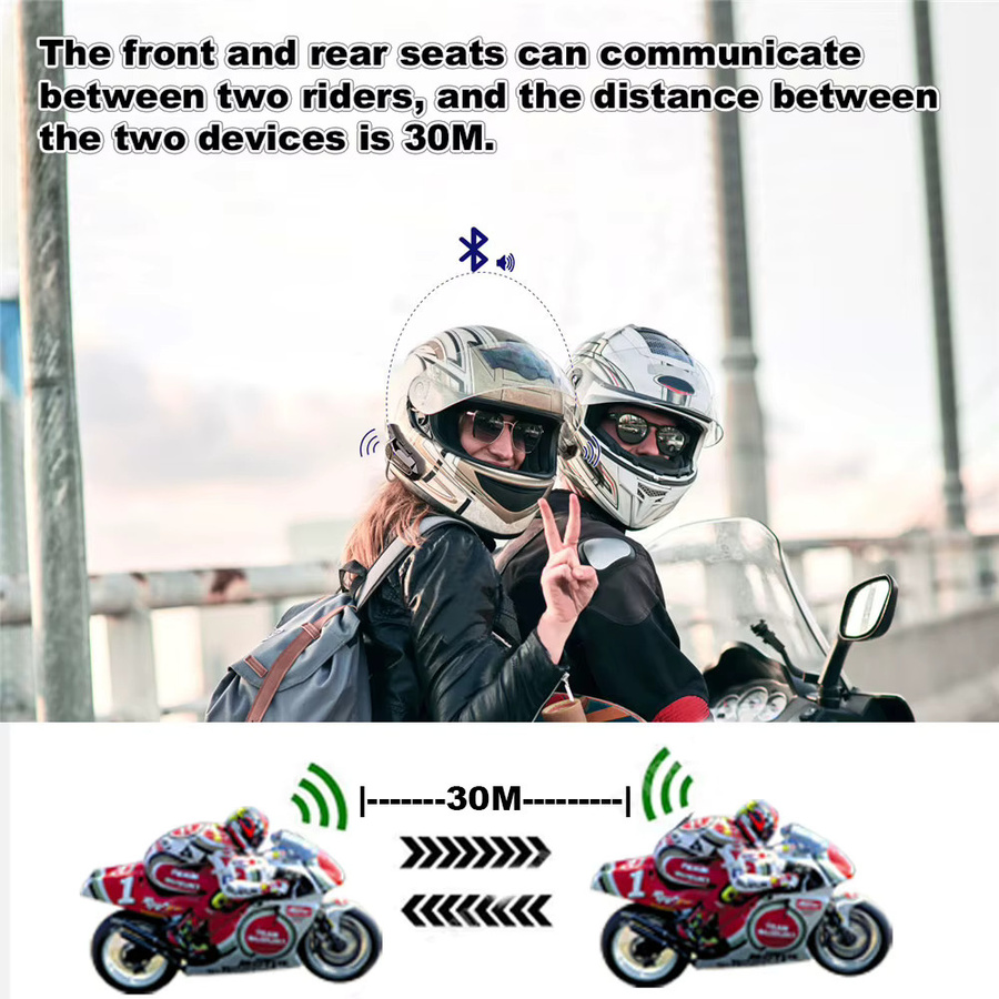 Kebidumei Bluetooth Intercom Headset für Motorradhelme in Schwarz mit 800 mAh Akku für 2 Fahrer - Bild 3