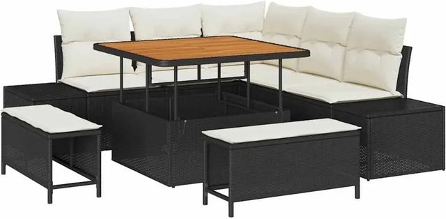 vidaXL Garten-Sofa-Set 8-tlg. aus Polyrattan in Schwarz mit Kissen für Garten, Balkon und Terrasse - Bild 1