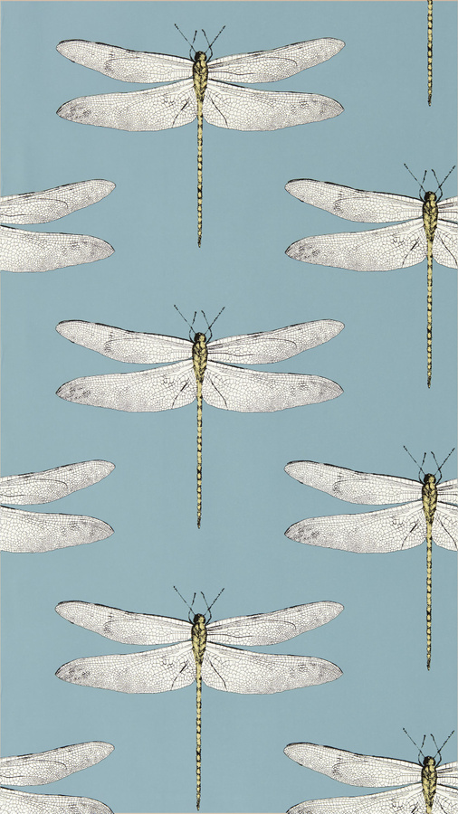 Harlequin Tapete Demoiselle mit Tiermotiven in Cornflower Blue und Honey Yellow, Vlies-Tapete im Art Deco Stil - Bild 1