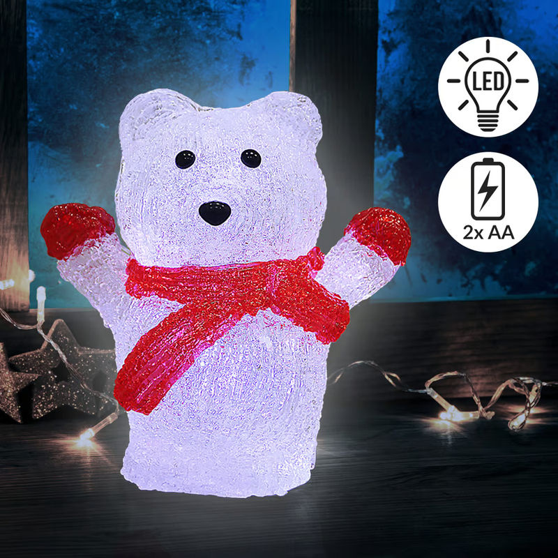 Deuba LED Acryl Eisbär Weihnachtsdekoration für Innen und Außen in Rot, Weiß und Schwarz, Höhe: 18.5 cm, Breite: 10 cm, Tiefe: 10 cm - Bild 3