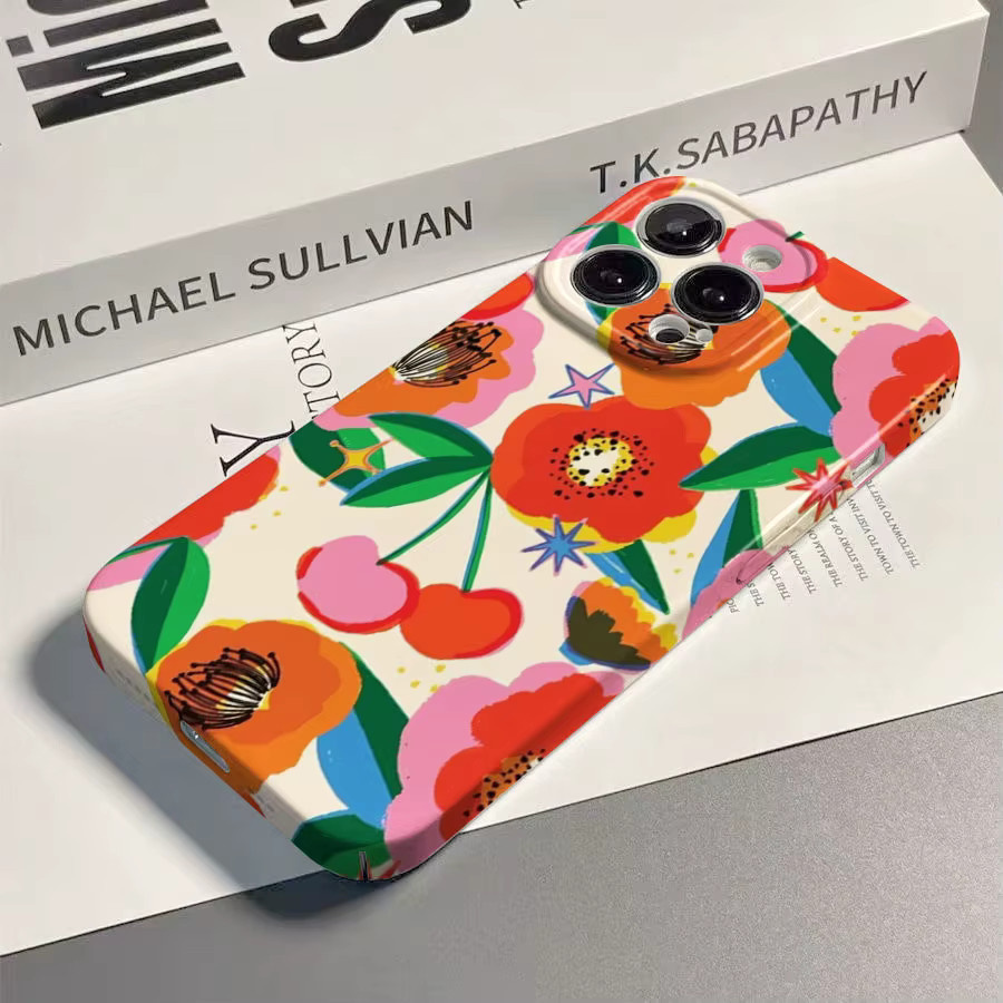Handyhülle mit buntem Blumen- und Kirschblütenmuster für Apple iPhone Modelle, harte PC-Stoßfängerhülle, Multicolor - Bild 4