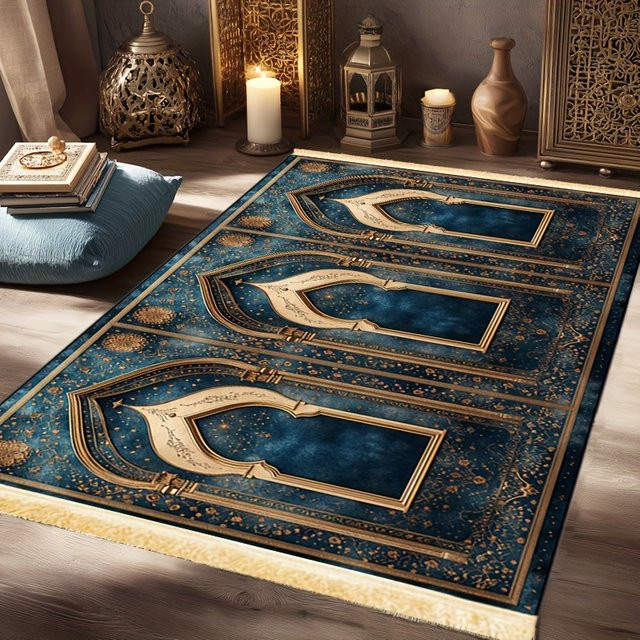 VIKAMA Islamische Gebetsmatte im orientalischen Luxus-Stil, Blau, Rechteckig - Bild 1