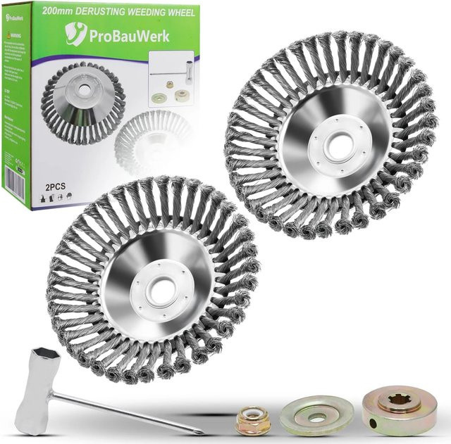 PROBAUWERK CCLIFE Unkrautbürste Freischneider 2er Set mit 38 Bündeln aus Stahl, Durchmesser: 200 mm, Breite: 25,4 mm, Farbe: Silber - Bild 1