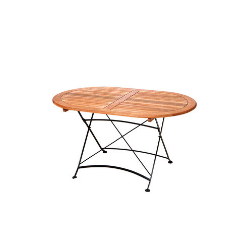 Merxx Gartenmöbelset Schlossgarten 7-teilig aus Eukalyptusholz und Flachstahl, oval, schwarz, Tisch B: 140 cm, T: 90 cm, H: 109 cm - Bild 2