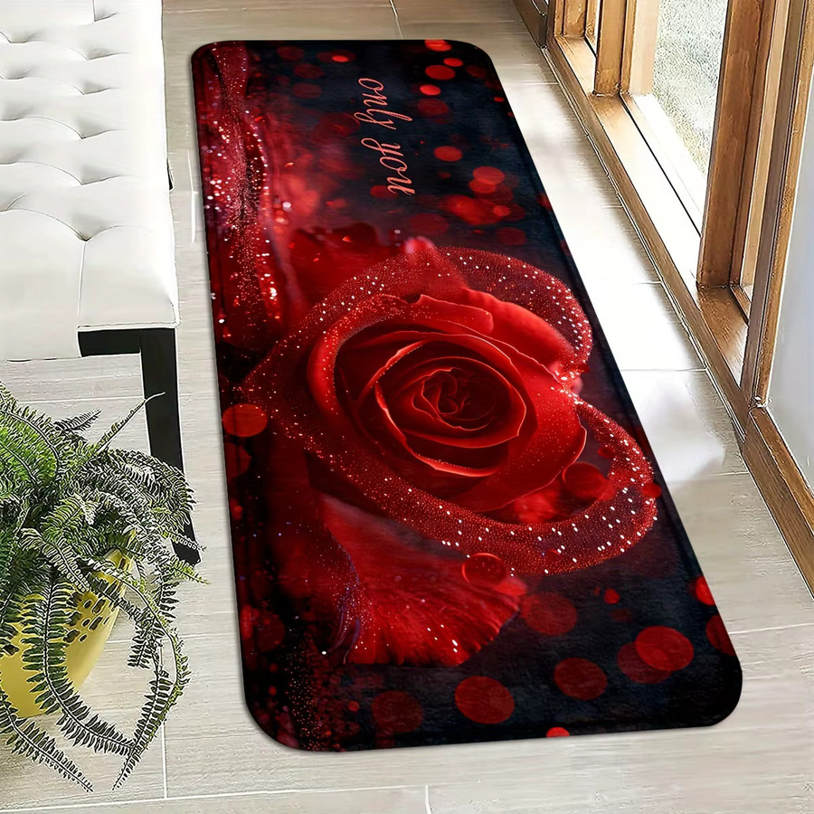 VIKAMA 2-teiliges Teppich-Set mit floralem Rosenmuster in Rot für Wohnzimmer und Schlafzimmer - Bild 2