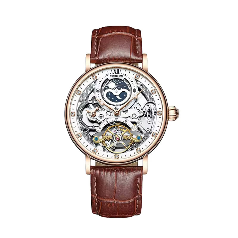 MEIRUIQI Armbanduhr Automatik, Roségold, Weiß, Braun, Herren - Bild 7
