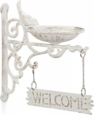 Wetterfeste Vogeltränke aus Gusseisen von Relaxdays in Weiß im nostalgischen Design, B/T/H: 25 x 22,5 x 13,5 cm