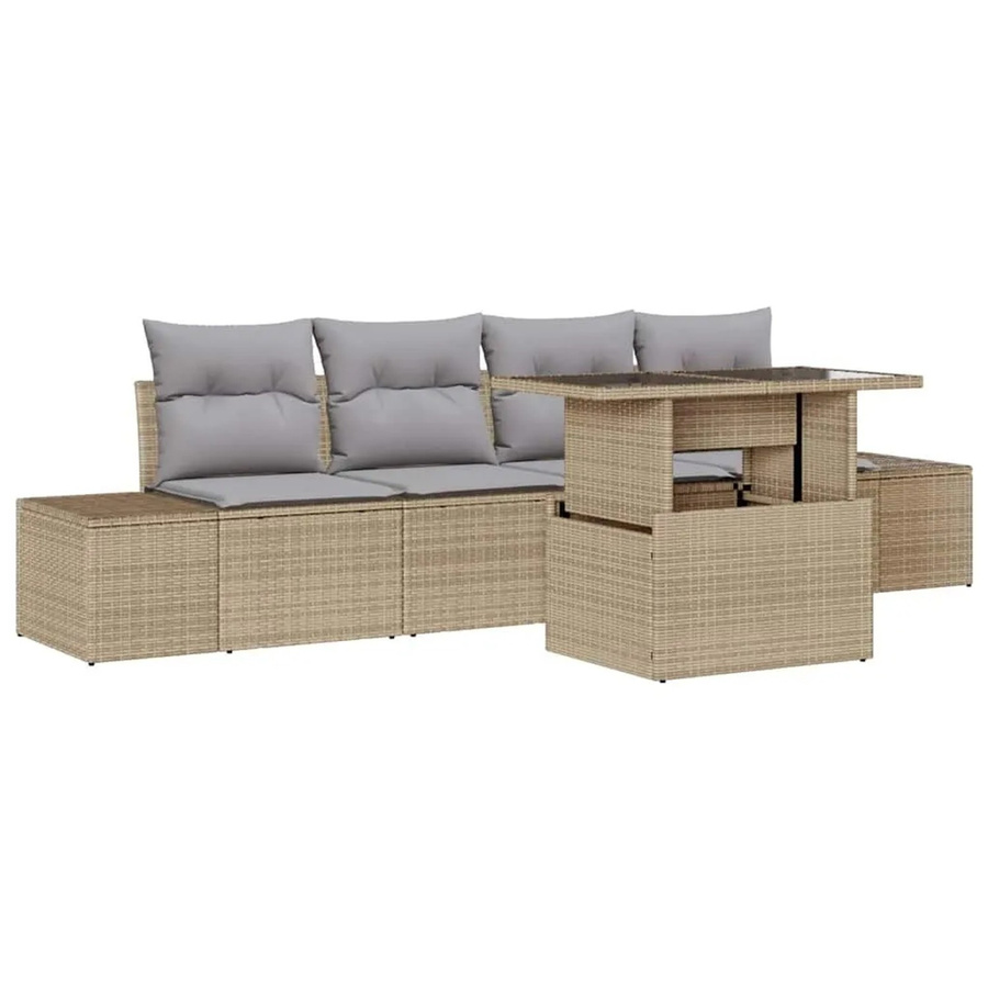 vidaXL Garten-Sofa-Set 5-teilig mit Kissen in Beige und Hellgrau aus Metall und UV-beständigem Polyester - Bild 2