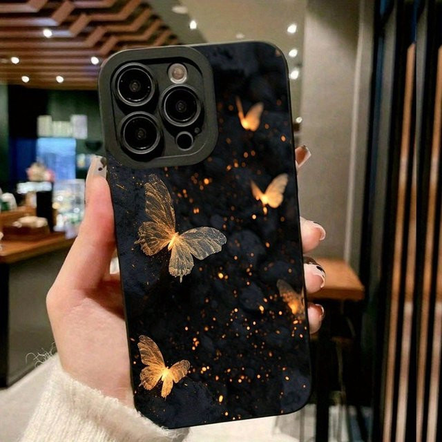 Handyhülle mit Nachtschmetterlingsmuster und Angel Eyes für Apple iPhone 17 16 15 Pro Max Plus Serie in Schwarz - Bild 1