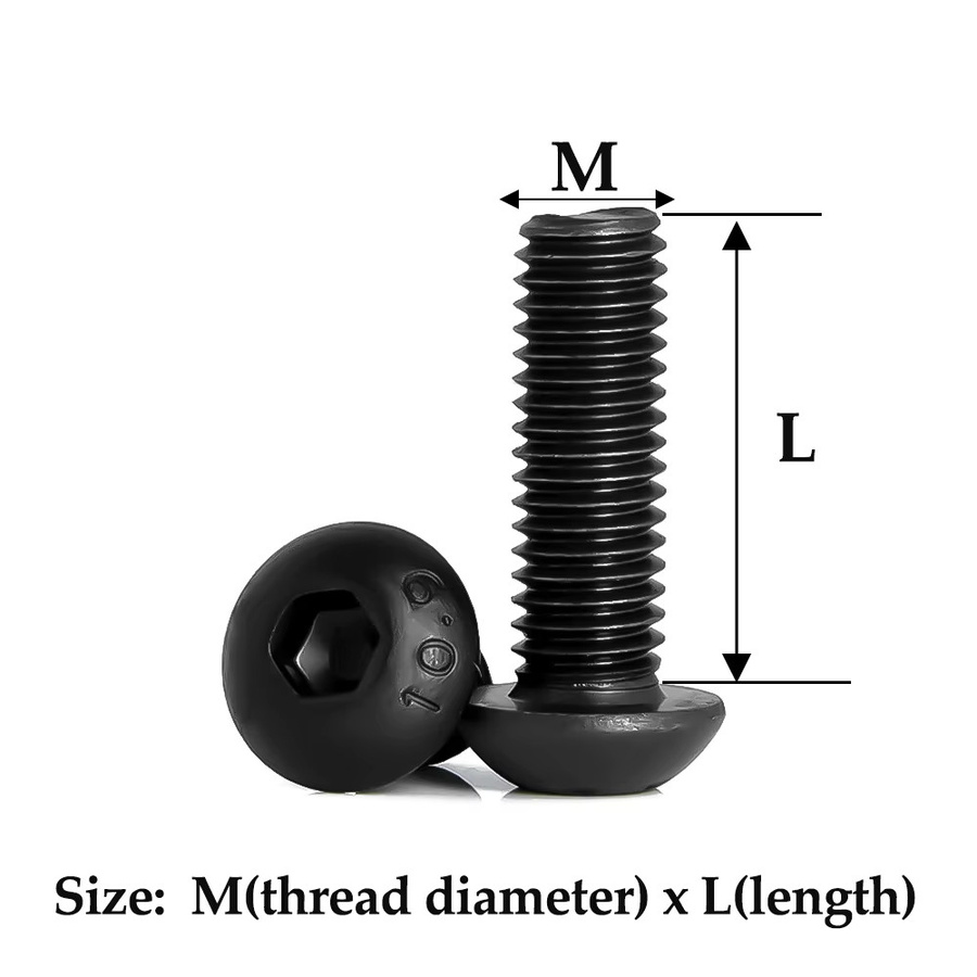 YMAX Inbusschrauben Set aus schwarzem Kohlenstoffstahl mit Mutter und Unterlegscheibe, Innensechskant Rundkopfschrauben Güteklasse 10,9, M2 M3 M4 M5 M6 - Bild 5