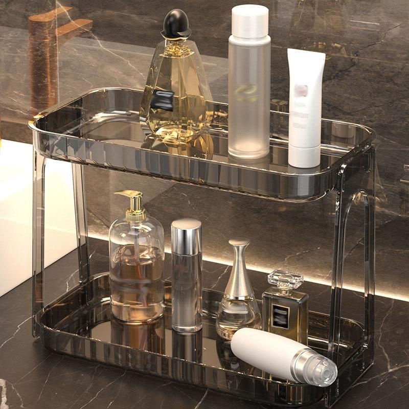 BC-Warm Home Badezimmerregal aus Kunststoff, doppelschichtiges Aufbewahrungsregal für Kosmetik und Hautpflege, transparent und modern - Bild 3