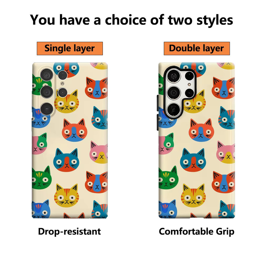 Handyhülle mit bunten Katzengesichtern für Samsung Galaxy S25 Ultra, S24 und S23 Ultra Plus mit glänzender doppellagiger Rückseite in Multicolor - Bild 2