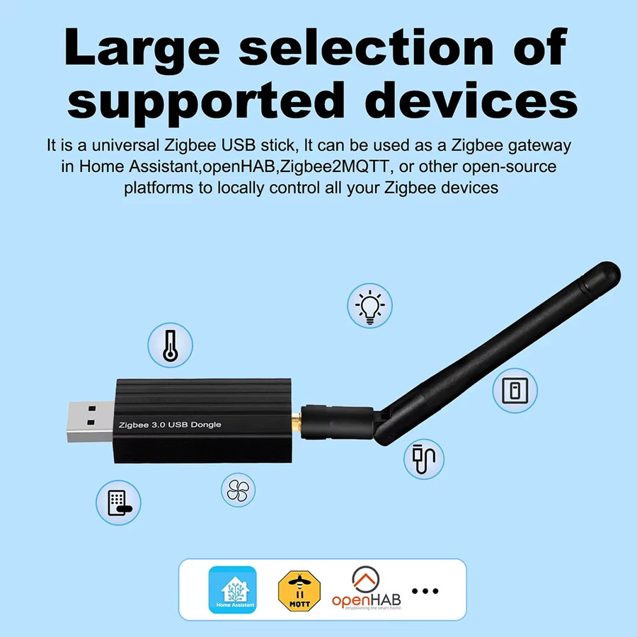 Haozee Zigbee 3.0 USB-Dongle universeller kabelloser Gateway-Hub für Hausautomation in Schwarz, kompatibel mit Home Assistant, Zigbee2MQTT, OpenHAB und Raspbian - Bild 2