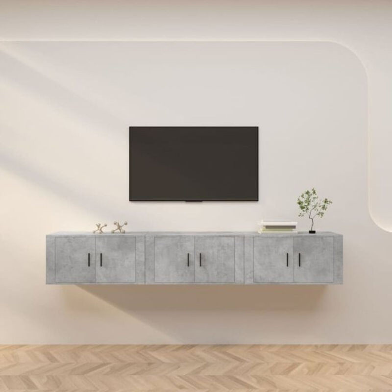 3er-Set Vidaxl TV-Wandschränke in Betongrau, Modernes Design mit Drehtüren, B/T/H: 80 x 34,5 x 40 cm - Bild 1