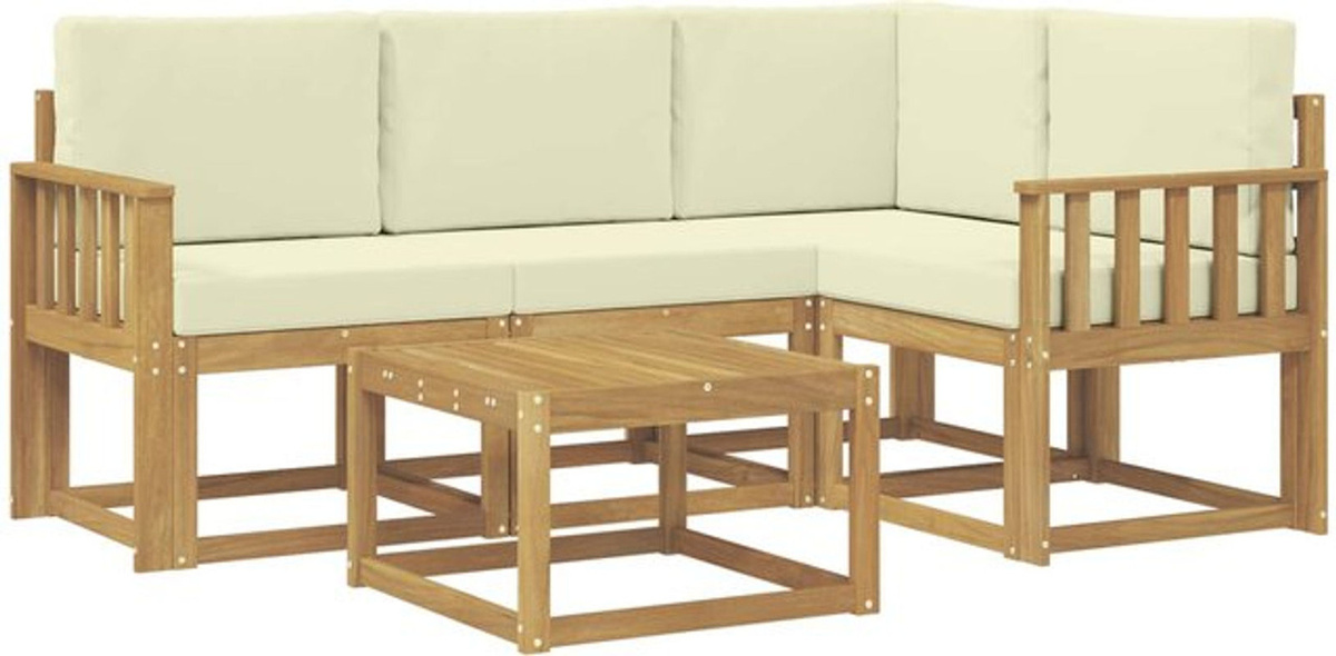 Modernes Outdoor-Sofagarnitur Set aus Akazie mit 5 Teilen und Kissen in Weiß und Beige von vidaXL - Bild 1