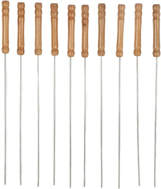 10er Set Grillspieße von TOMTOP JMS aus Edelstahl mit Holzgriff in Braun für dein BBQ-Erlebnis - Bild 1
