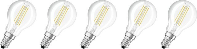 Osram LED Base Classic Filament Leuchtmittel, 5er Pack, E14, 4W, 470lm, 2700K Warmweiß, Transparent - Bild 1