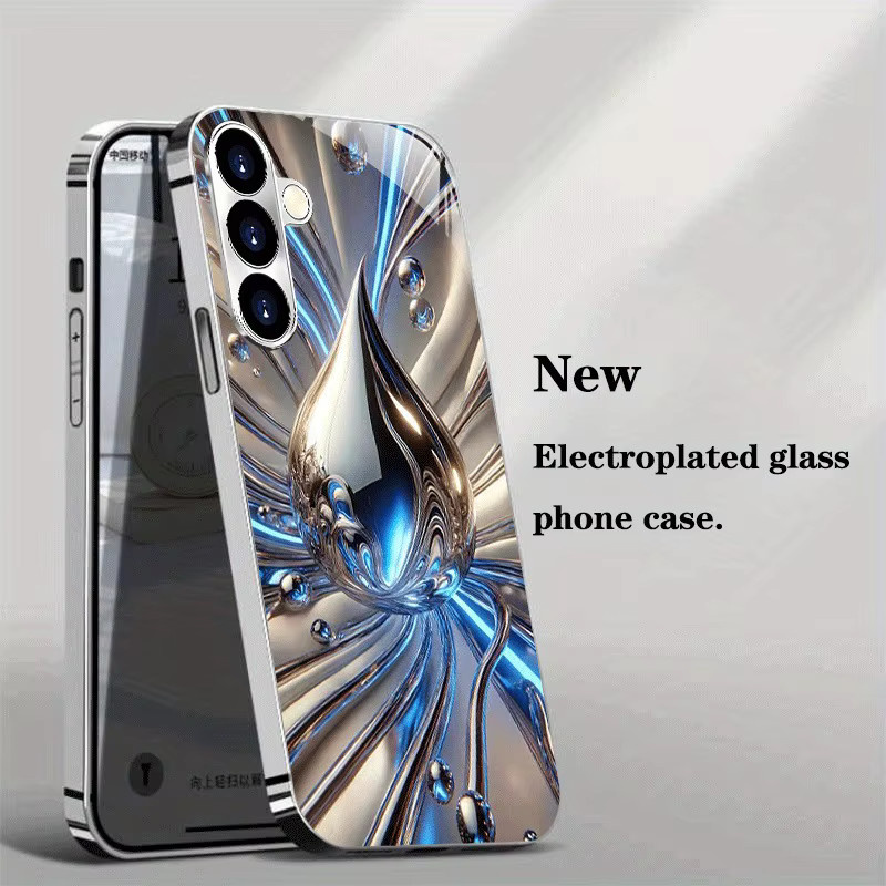 Blau-silberne Flüssigkristall-Handyhülle mit galvanisierter Silberbeschichtung und gehärtetem Glas für Samsung Galaxy S26 S25 S24 S23 Ultra Plus FE - Bild 3