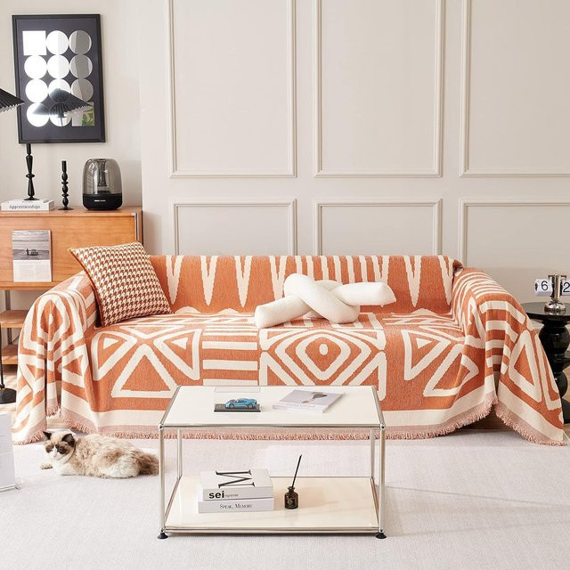 Yiran Furniture Boho Sofaüberwurf aus Chenille mit geometrischem Jacquard-Muster, B/B: 180 x 130 cm - Bild 1