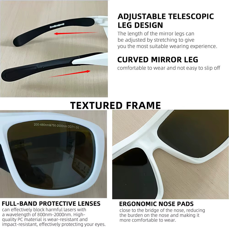 Laserschutzbrille leeyongin IPL OD7 für die Wellenlängen 405nm, 445nm, 755nm, 808nm, 980nm und 1064nm in den Farben Violett, Rot und Weiß - Bild 2