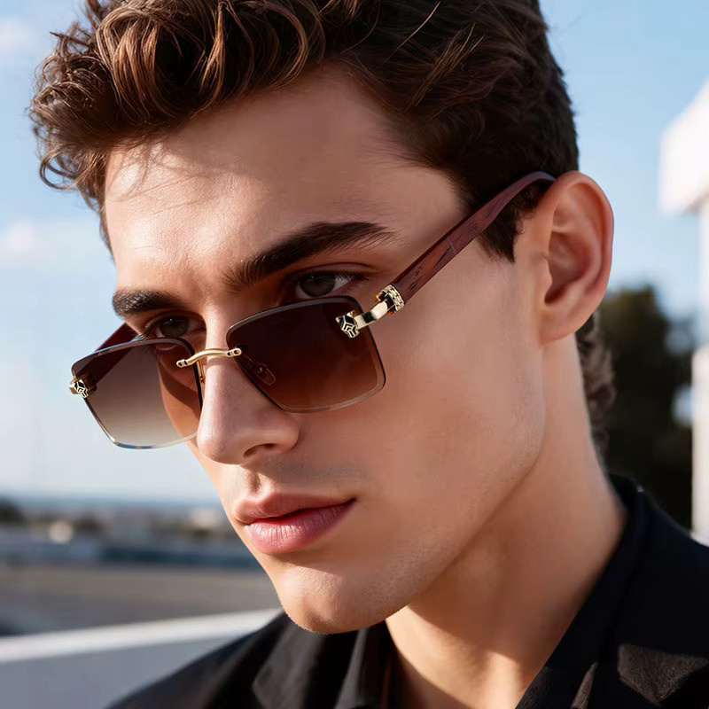 ZUIDID Sonnenbrille Holz, randlos, eckig, braun, Unisex - Bild 1
