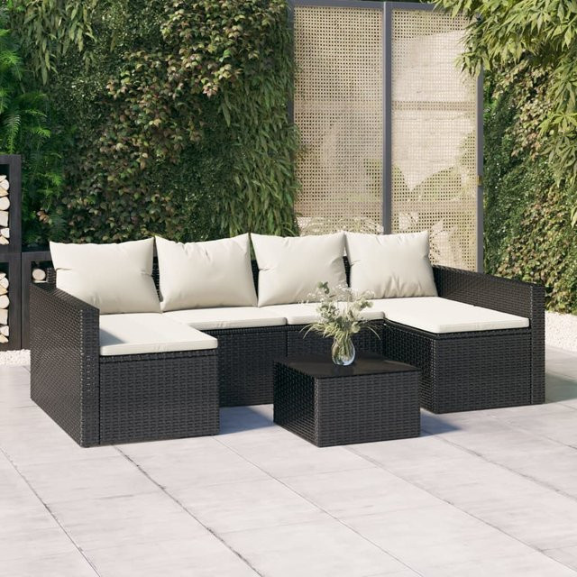 vidaXL 2-teiliges Garten-Lounge-Set in U-Form mit Couchtisch und Kissen, Schwarz-Creme, PE-Rattan und pulverbeschichtetem Stahl - Bild 3