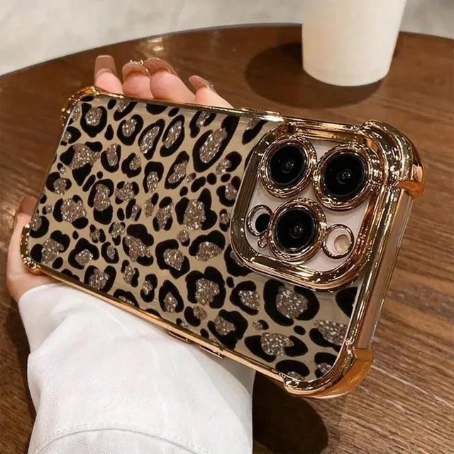 Sturzfeste iPhone Handyhülle mit glitzerndem Leopardenmuster in Multicolour und transparentem Design für iPhone 17 16 15 14 13 12 11 Pro Max und weitere Modelle - Bild 1