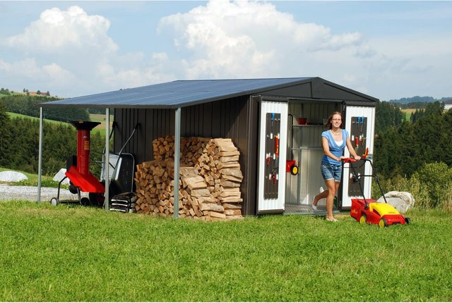 Biohort Seitendach Europa für Gerätehaus in Dunkelgrau-Metallic aus Stahlblech und Edelstahl - Bild 1