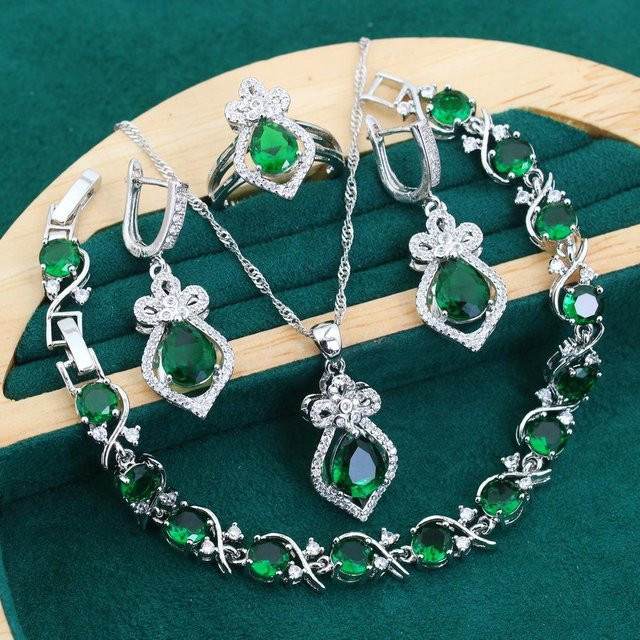 YIRAN Jewelry Ohrringe, Halskette, Ring, Kupfer, Silber, Zirkonia, Unisex - Bild 1