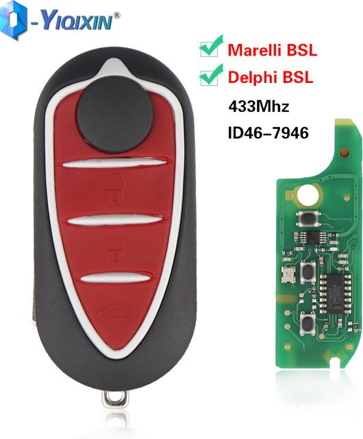 Autoschlüssel Fernbedienung für Alfa Romeo MiTo 2008–2015 und Giulietta 2010–2016 von Delphi/Marelli, 433 MHz, ASK ID46 PCF7946, Farbe: Rot, ungeschnittener Schlüsselrohling - Bild 1