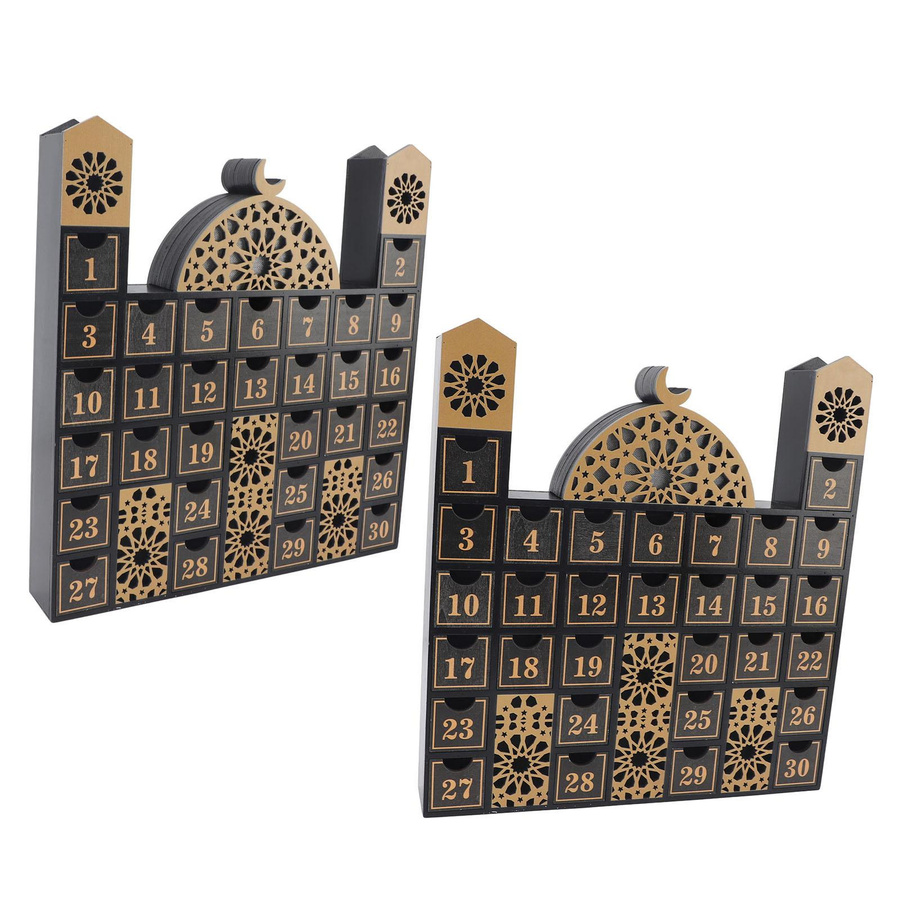 Aimo Ramadan Holz Countdown-Kalender mit LED Licht und Schubladen im rustikalen Design - Bild 3