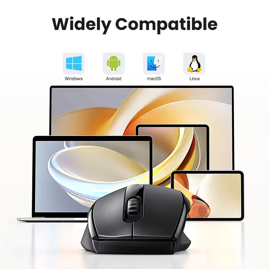 Kebidumei Dual-Modus Bluetooth und 2,4G Funkmaus, ergonomische 6-Tasten Gaming Maus mit 400 mAh Akku, lautlose Maus in Schwarz - Bild 5