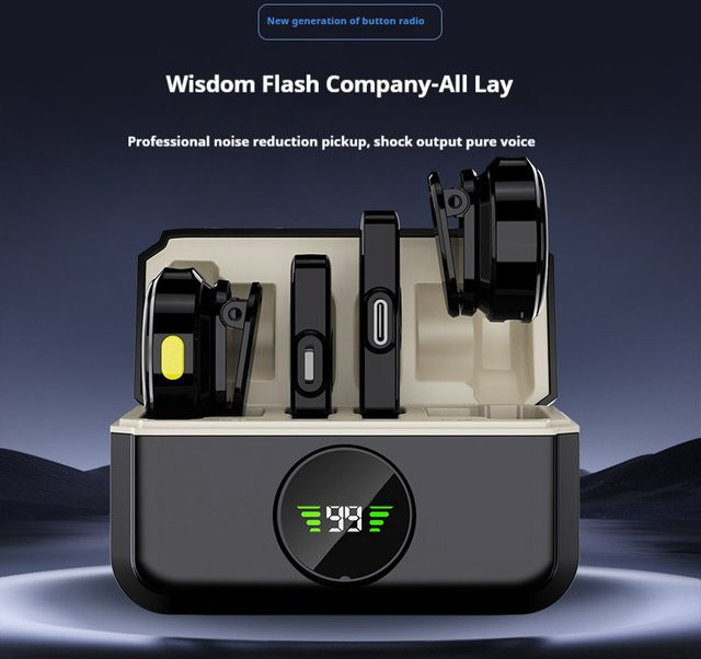 Basix Kabelloses Lavalier-Mikrofon 2.4G Plug-and-Play mit Ladehülle für iPhone, Schwarz - Bild 1