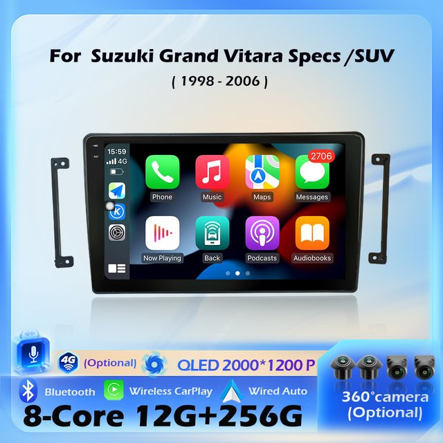 QiumianNavi Android 16 Autoradio mit Wireless CarPlay und GPS für Suzuki Grand Vitara SUV 1998-2006 in Schwarz - Bild 1
