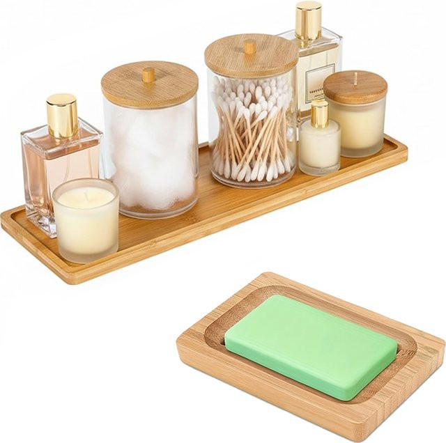 2-teiliges Badezimmer-Accessoire-Set aus Bambus in Braun mit Seifenschale und Tablett - Bild 1