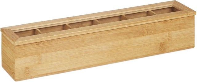 Relaxdays Teebox aus Bambus in Natur mit 6 Fächern und Sichtfenster, B/T/H: 44 x 9 x 9 cm - Bild 1
