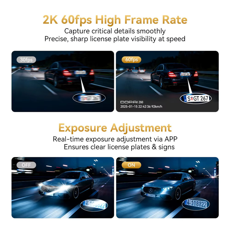 DDPAI Z60T Dashcam 3-Kanal mit 4K UHD, HDR und Nachtsicht, Schwarz, inklusive 24H Parküberwachung und ADAS, DVR Autokamera - Bild 6