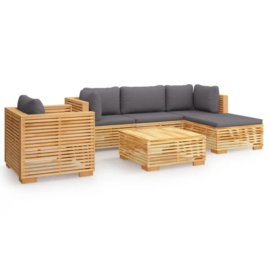 vidaXL 6-teiliges Garten-Lounge-Set aus massivem Teakholz mit Kissen in Dunkelgrau - Bild 2