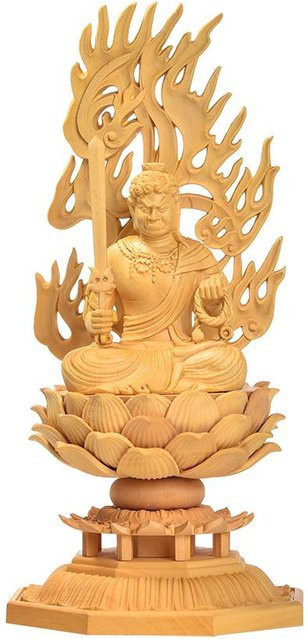 JAYSCE Buddha-Statue Fudo Myoo aus Buchsbaum in Orange und Beige - Bild 1