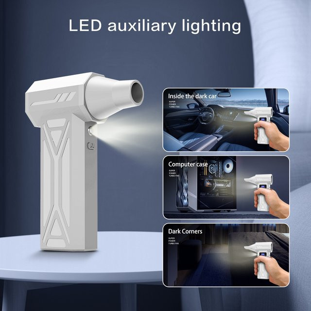 PINTUDY Weißer Luftbläser 2026 P70 kabelloser Druckluftreiniger mit 4-Gang-Turbogebläse, LED-Licht und Batterieanzeige in Weiß - Bild 1
